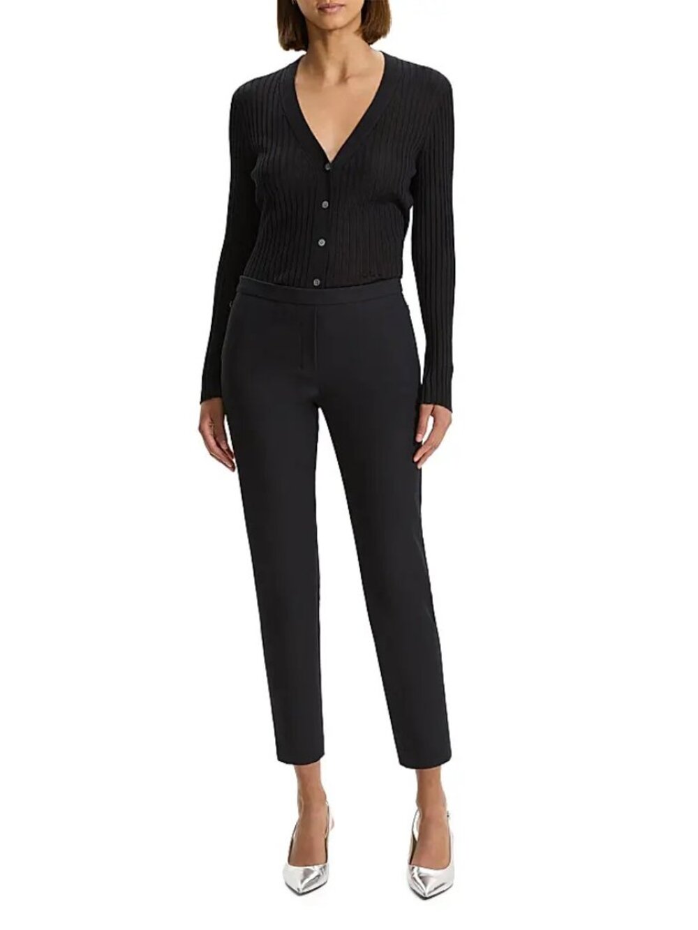 $275 Theory Black Thaniel Cotton-Blend Crop Pull-On Pants Size 12